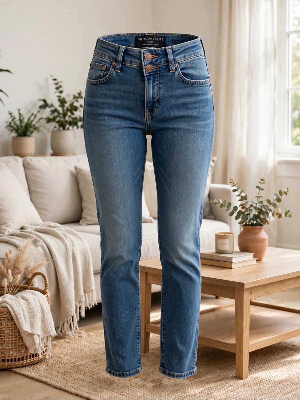 No Boundaries Women's Mid Blue High-Rise Straight capris